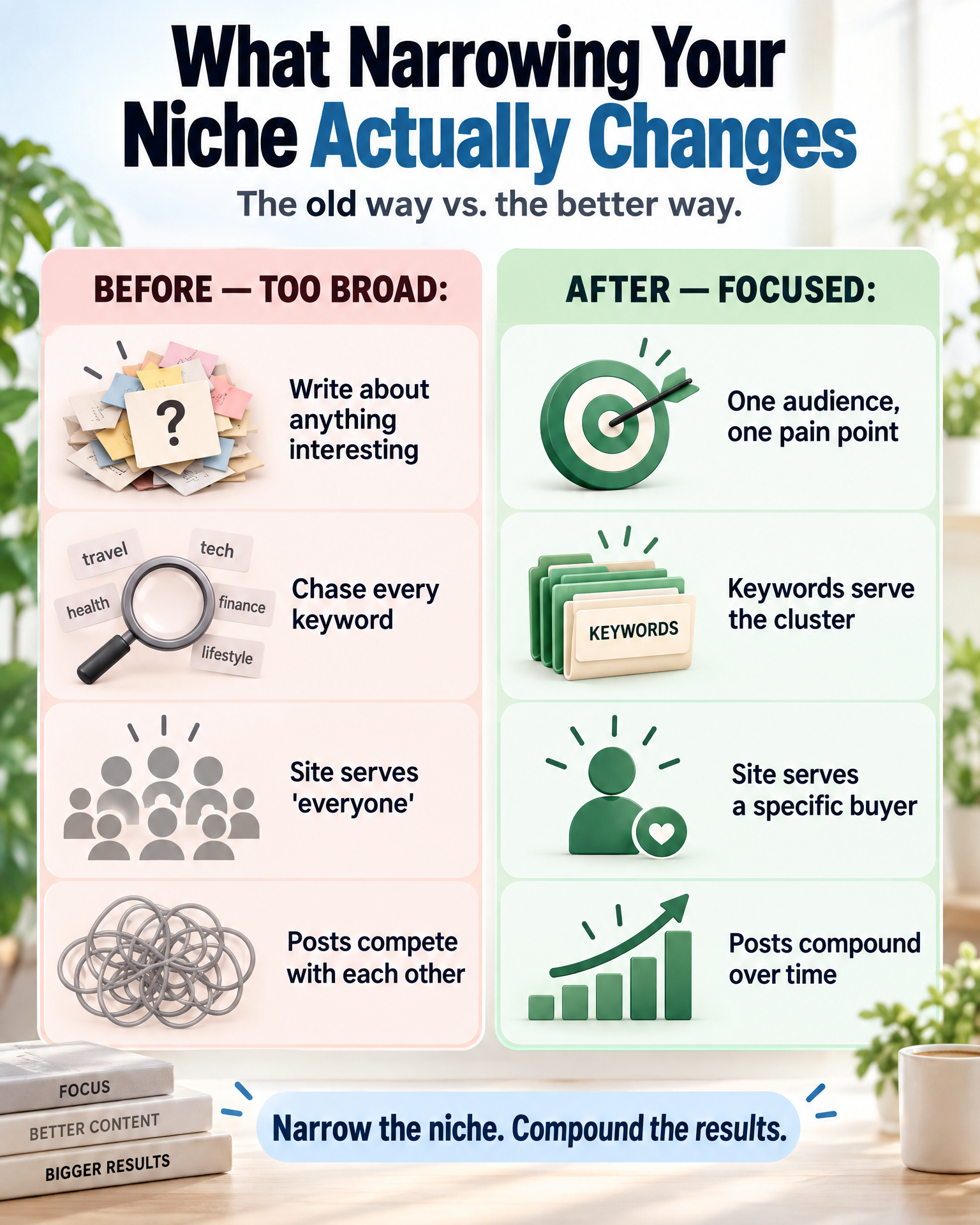 What Narrowing Your Niche Actually Changes infographic