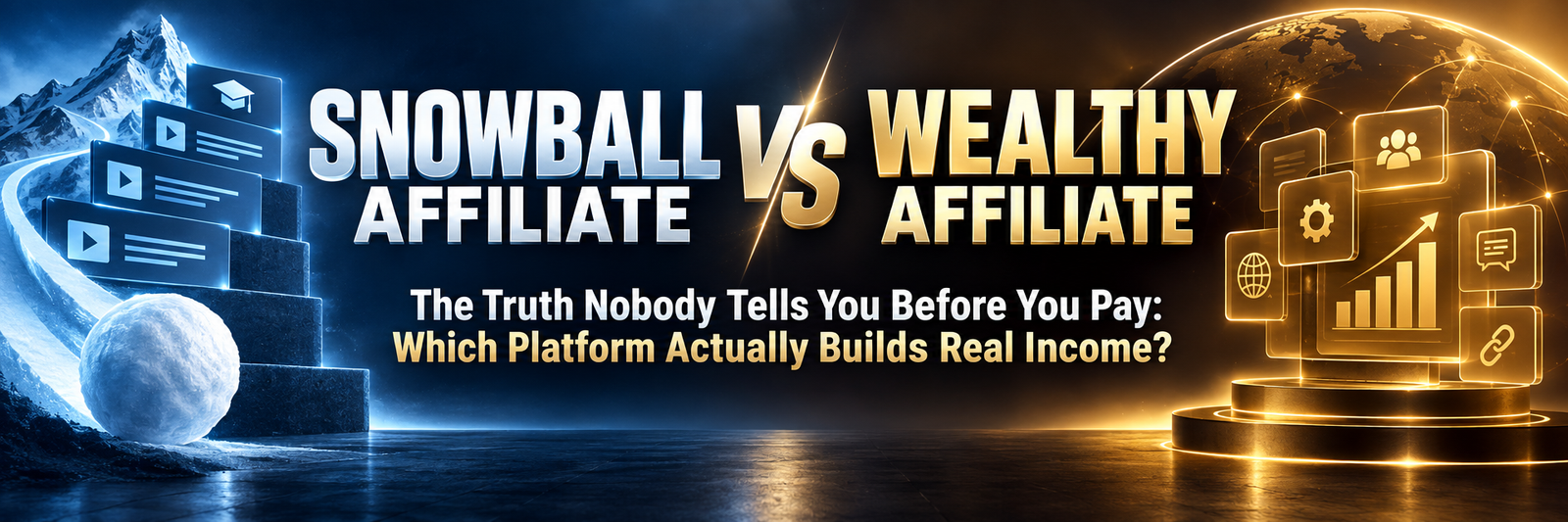 Banner image: Snowball Affiliate vs Wealthy Affiliate comparison, course system or all-in-one platform