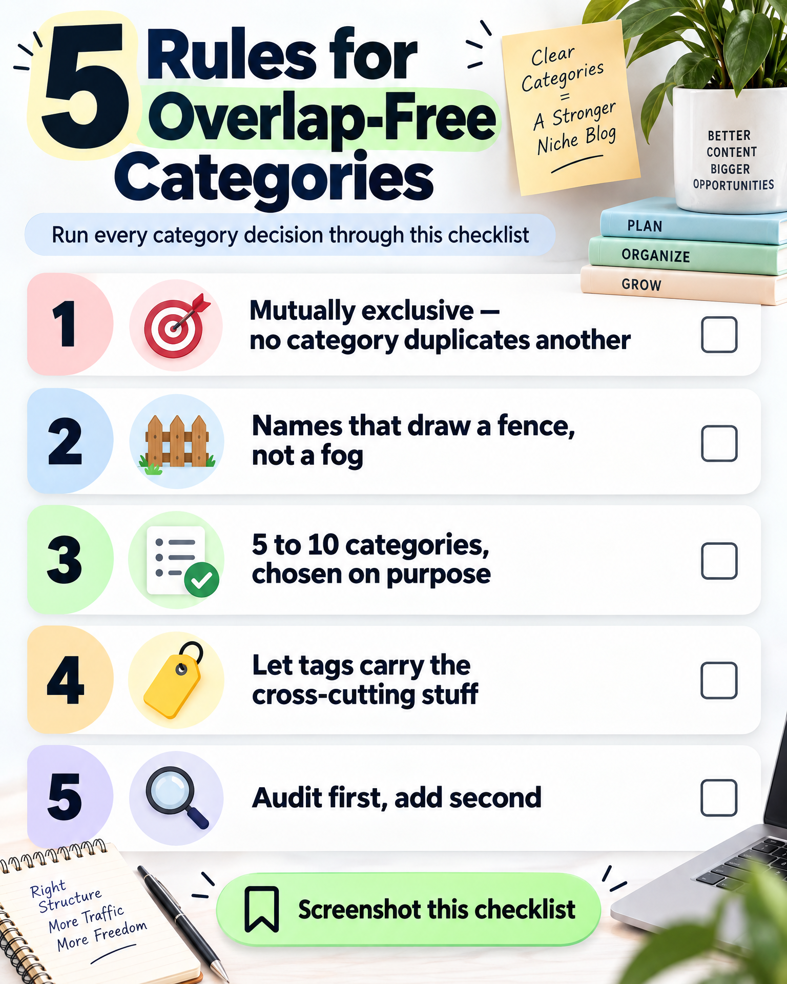 Infographic: 5 rules for overlap-free categories checklist