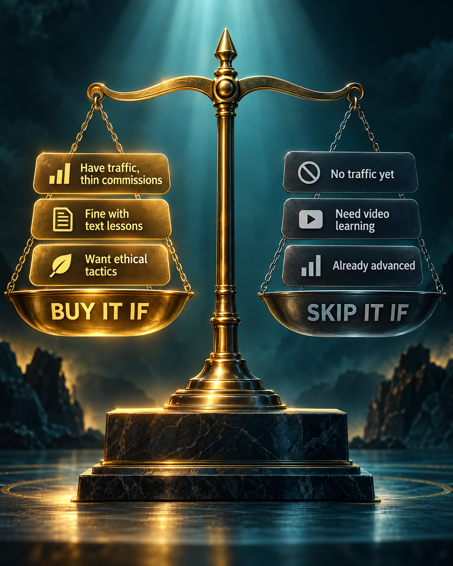 Infographic: buy it or skip it decision scale for Making Sense of Affiliate Marketing
